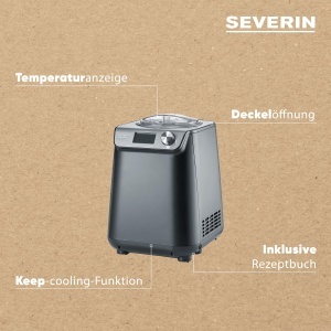 Aparat de inghetata si iaurt compact SEVERIN aparat de inghetata cu compresor cu design subtire aparat de inghetata 2 in 1 si aparat de iaurt EZ 7407 - Img 4