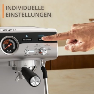 Aparat de portafiltru manual Krups Precision cu rasnita, aparat de cafea barista cu interfata de control intuitiva, setari de pre-infuzie, espressor cu bagheta de abur, incalzire rapida, XP801T10 - Img 6