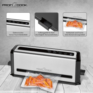 Aparat de sigilare in vid ProfiCook(r) | Masina de sigilat in vid cu 10 pungi | Gatit sous vide si vid | Cusatura de sudura stabila | Etansator de film cu putere de aspiratie de 12 l/min | Mancare de 8 ori mai lunga Proaspata | PC-VK 1133 - Img 4