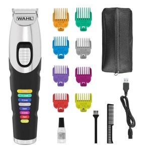 Aparat de tuns barba Wahl Colour Trim piepteni inovatori cu coduri de culori 240 de minute de functionare incarcator USB ideal pentru sala de sport si