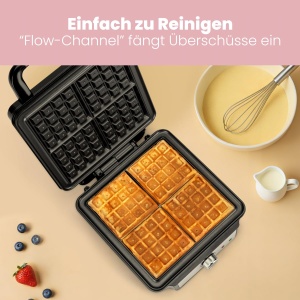 Aparat de vafe ProfiCookr pentru vafe belgiene cu 4 suprafete de copt Fier de vafe Belgiene vafe suprafata de copt cu acoperire antiaderenta grad de b - Img 3