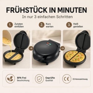 Aparat pentru omelete Melissa 16250086, 750W, 2 omelete, negru - Img 3