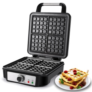 Aparat pentru vafe belgiene YASHE 1200W 4 felii argintiunegru antiaderent - Img 8