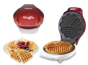 Aparat pentru vafe Beper, 800-1000W, 5 vafe in forma de inima, RosuAlb