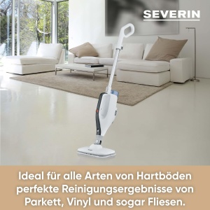Aparatul de curatat cu abur 2 in 1 SEVERIN cu functie multifunctionala si accesorii combinate practice, pentru toate pardoselile dure si covoare, indeparteaza 99,9% bacterii, timp de incalzire de doar 15 secunde, cablu de 9m, alb/negru, SC 7145 - Img 7