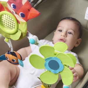 Arc de joaca Tiny Love Sunny Stroll cu jucarie interactiva cu zornaitoare, utilizabil de la 0 M +, cu cleme universale flexibile potrivite pentru majoritatea carucioarelor, Meadow Days - Img 5