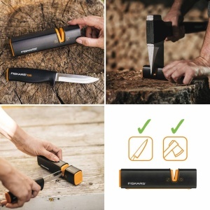 Ascutitor pentru topor si cutite Fiskars Xsharp, negru-portocaliu, design finlandez - Img 2