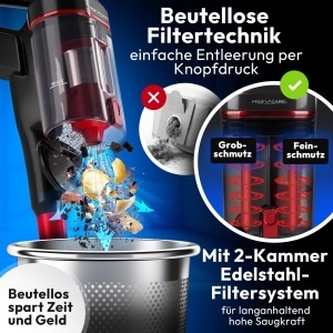 Aspirator fara fir ProfiCare(r) | Foarte puternic | Baterie de 22,2 V | Aspirator fara sac | 35 min. de rulare | Afisaj LED | 105.000 rpm | pentru covoare si masini | 2 in 1 mana/podea | PC BS 3136 A - Img 5
