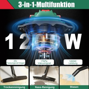 Aspirator industrial HYCHIKA 1200W, 20L, functie 3-in-1, filtru HEPA, inox - Img 2