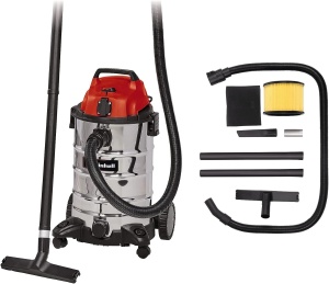 Aspirator umed/uscat Einhell TC-VC 1930 SA (1.500 wati, recipient din otel inoxidabil de 30 l, autom. Priza aparat, incl. furtun de aspiratie + tub prelungitor, duza combinata / duza pentru crapaturi, diverse filtre) - Img 1
