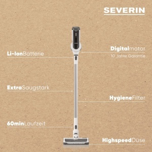 Aspirator vertical SEVERIN HV 7166, 2-in-1, 400 W, autonomie 60 min, alb - Img 2