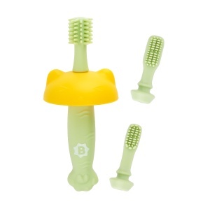 Badabulle Periuta de dinti bebe din silicon cu 3 capete interschimbabile ergonomica si sigura