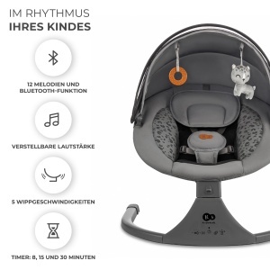 Balansoar electric Kinderkraft LUMI 2, 5 moduri de balansare, 12 melodii, gri - Img 12