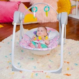Balansoar pentru bebelusi Bright Starts Pink Paradise, portabil, cu muzica, unisex - Img 2