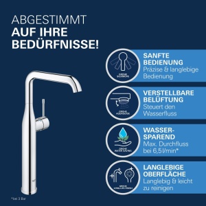 Baterie baie GROHE Essence 32901001 economisire apa montaj usor crom - Img 3