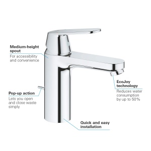 Baterie baie Grohe Eurosmart Cosmopolitan 23325000 economisire apa finisaj cromat montaj usor - Img 4