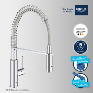 Baterie bucatarie GROHE Get 30361000 crom cu dus extractibil si rotire 360deg - Img 3