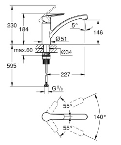 Baterie bucatarie GROHE Start 30530002 crom rotire 140deg montaj rapid - Img 2