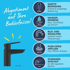 Baterie lavoar GROHE Start 235502432 negru mat tehnologie economisire apa montaj simplu - Img 4