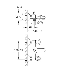 Baterie pentru cada Grohe Costa DN 15, crom, design modern - Img 2