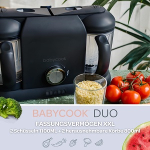 BEABA - Babycook Duo - Aparat de mancare pentru bebelusi 4 in 1 - Abur delicat - Gatit rapid cu abur in 15 minute - XXL Capacitate: 2x200 ml - Negru, 1 bucata (1 pachet) - Img 2