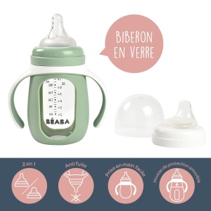 Beaba Pahar de Invatat 2 in 1 210ml Verde Salvie Silicon Rezistent - Img 2