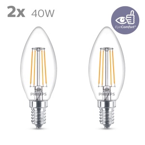 Bec clasic LED Philips E14, forma lumanare, 40 W, alb cald (2700), 470 lumeni, sticla, pachet de 2 - Img 2