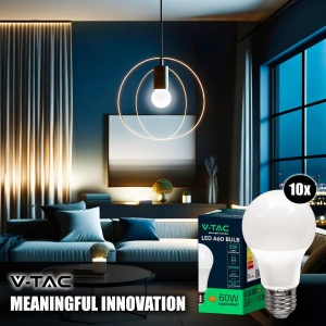 Bec LED V-TAC E27 8,5W (echivalent 60W) 3000K cald, 10 buc - Img 4