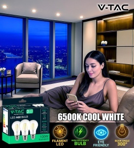 Bec LED V-TAC E27 Filament 12W (Echivalent 100W) 1521 Lumen, 6500K - 3 Bucati - Img 3
