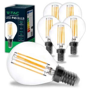 Bec LED V-TAC P45 Filament E14 4W (35W echivalent) - 400 Lumen, 3000K, 6 bucati