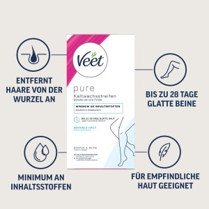 Benzi depilatoare Veet Pure pentru corp si picioare, 20 dublu benzi, pentru piele sensibila - Img 3