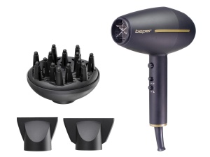 BEPER 40.406 Uscator de par profesional cu motor AC, 2 viteze si 3 temperaturi, moduri aer cald si rece, putere 2400W - negru/auriu