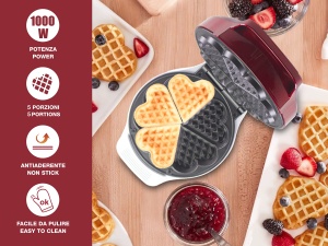Beper 90.602 pentru vafe, 5 vafe in acelasi timp, farfurie antiaderenta 18 cm, 800-100 W-rosu/alb, plastic - Img 2