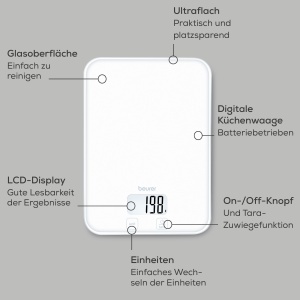 Beurer KS 19 Pure White Cantar de Bucatarie Digital Alb 5 kg Ultraflat - Img 2