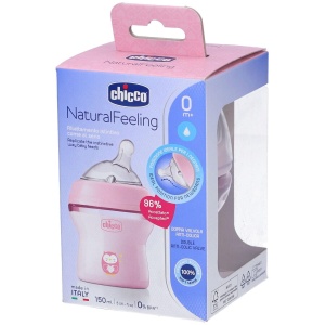 Biberon anti-colici Chicco Natural Feeling, 150 ml, 0 luni, cu tetina silicon unghiulara