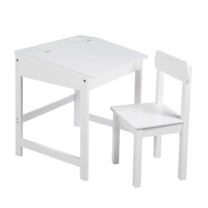 Birou pentru copii cu scaun Roba, design modern, alb, cu spatiu de depozitare