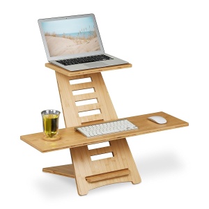 Birou Stand-Up Relaxdays, Bambus, 2 Ablaje, Inaltime Reglabila