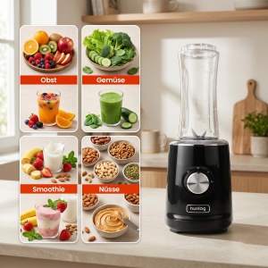 Blender Huslog 500W, 600ml, 4 cutite din otel inoxidabil, Negru - Img 6