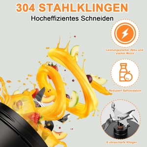 Blender portabil TOPESCT, 500 ml, 270W, 6 lame, negru - Img 3