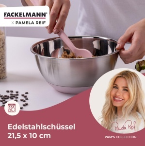 Bol de amestec Fackelmann Pamela Reif 2,5 L din otel inoxidabil cu fund din silicon roz - Img 2
