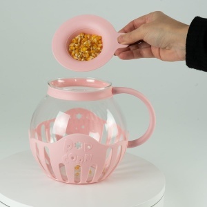 Bol pentru popcorn JOCCA din sticla, 2.2 l, cu grilaj din silicon, roz - Img 3