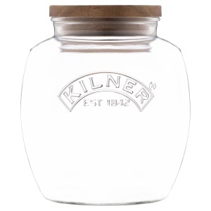 Borcan de depozitare Kilner 4 Litri, capac cu lemn de acacia, etansare silicon