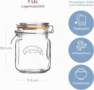 Borcan de sticla Kilner cu capac, 1 L, design patrat, etans - Img 3