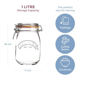 Borcan de sticla Kilner cu capac, 1L, rotund, etans - Img 2