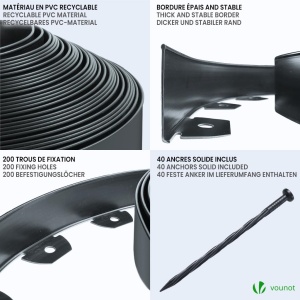 Bordura flexibila pentru gradina VOUNOT, 20m, 5cm inaltime, PVC, antracit - Img 4