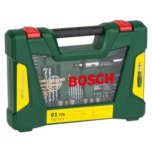 Bosch 91 buc. Set de burghie si burghie din titan V-Line (pentru lemn, piatra si metal, inclusiv surubelnita cu clichet si tija magnetica, accesorii unelte de gaurit si insurubat) - Img 2