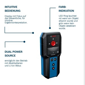 Bosch Professional Locator GMS 120-27 2xbaterii AA adancime maxima de detectie metal nemagneticmetal magneticcabluri sub tensiunelemn 1201005030 mm ge - Img 3