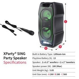 Boxa portabila SHARP PS931, 180W, neagra, cu LED-uri si acumulator - Img 5