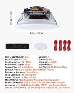Boxe incastrabile VEVOR 165 mm, 150 W, Bluetooth 5.4 - Img 7