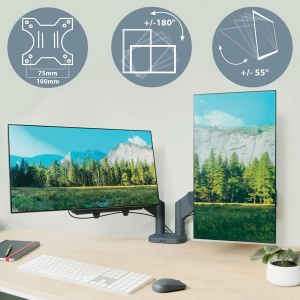 Brat monitor ergonomic Leitz 65370089, pentru 2 monitoare 17-32 inch, gri - Img 6
